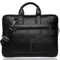 Classic Black Leather Laptop Briefcase with Shoulder Strap